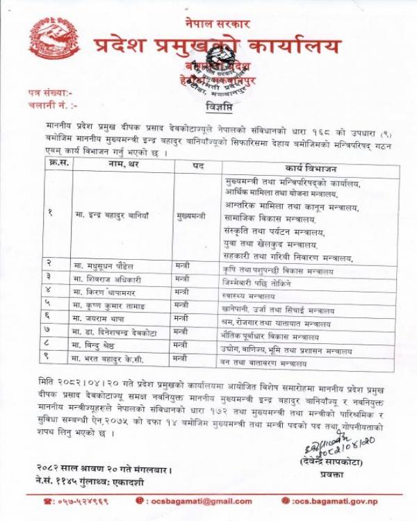 माननीय मुख्यमन्त्रीज्यू तथा मन्त्रीज्यूहरुको शपथ